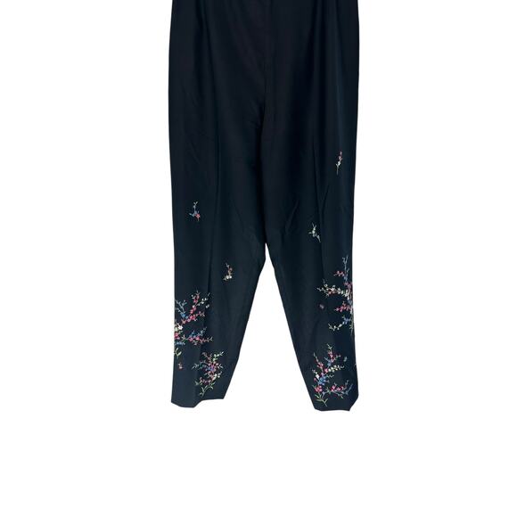 Talbots Trouser Pants Black Embroidered Floral Print Silk Mature Dressy Size 8‎ - Picture 3 of 12